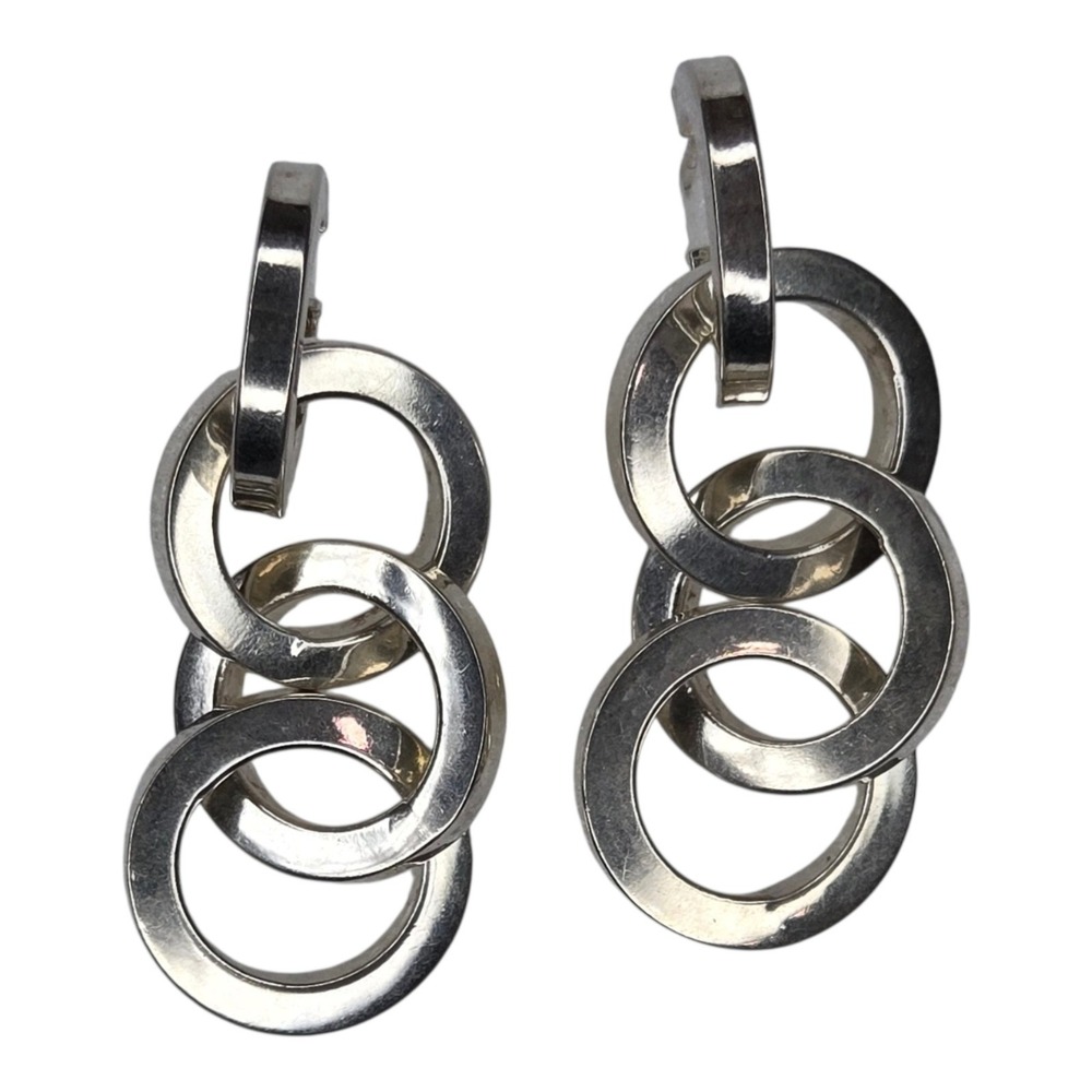 Vintage Tiered Interlocking Circle Drop Earrings Sterling Silver‎ 925 Bold